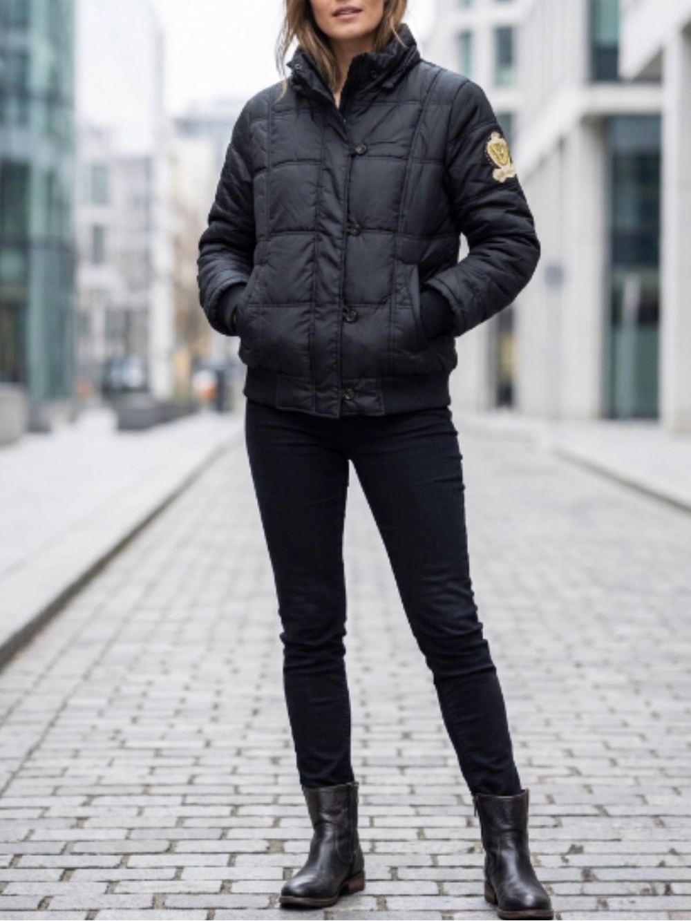 Apple Bottom Y2K Quilted Black Bomber Jacket Sz Medium Women